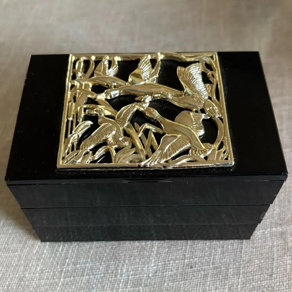 Vintage 3 Tiered Metal Trinket Japanese Jewelry Box Small